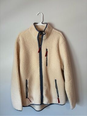 George Cream Sherpa Zip-Up Jacket with Blue Trim